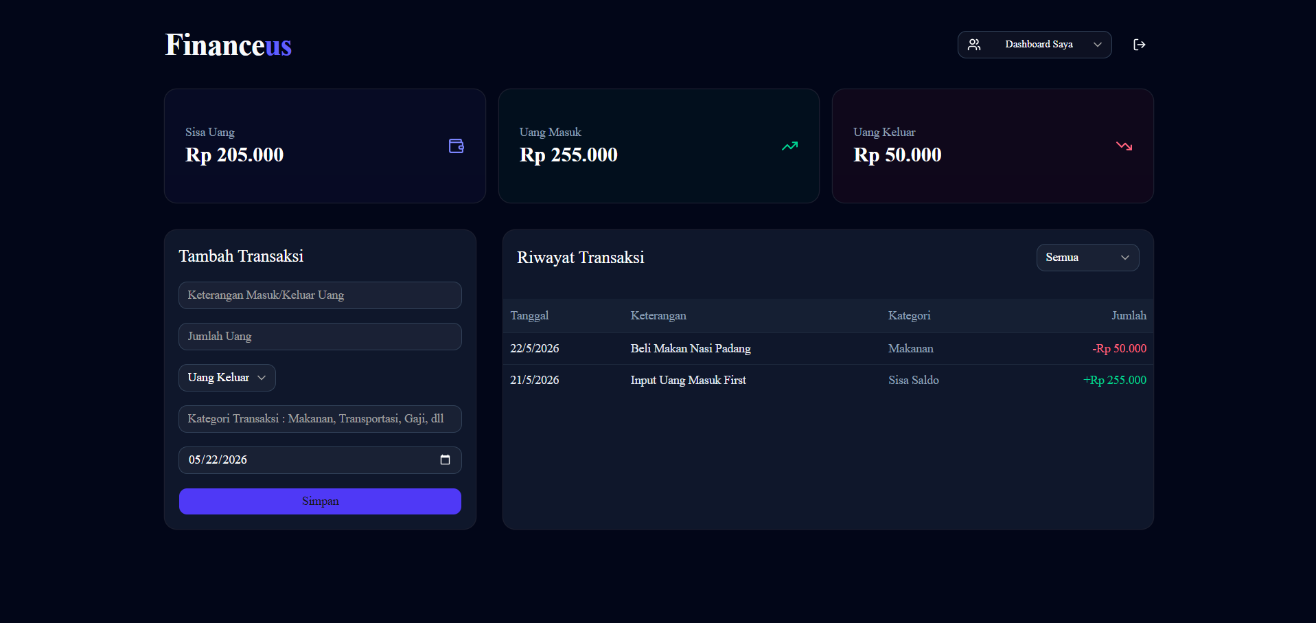 Financeus – Web App Manajemen Keuangan Multi-User